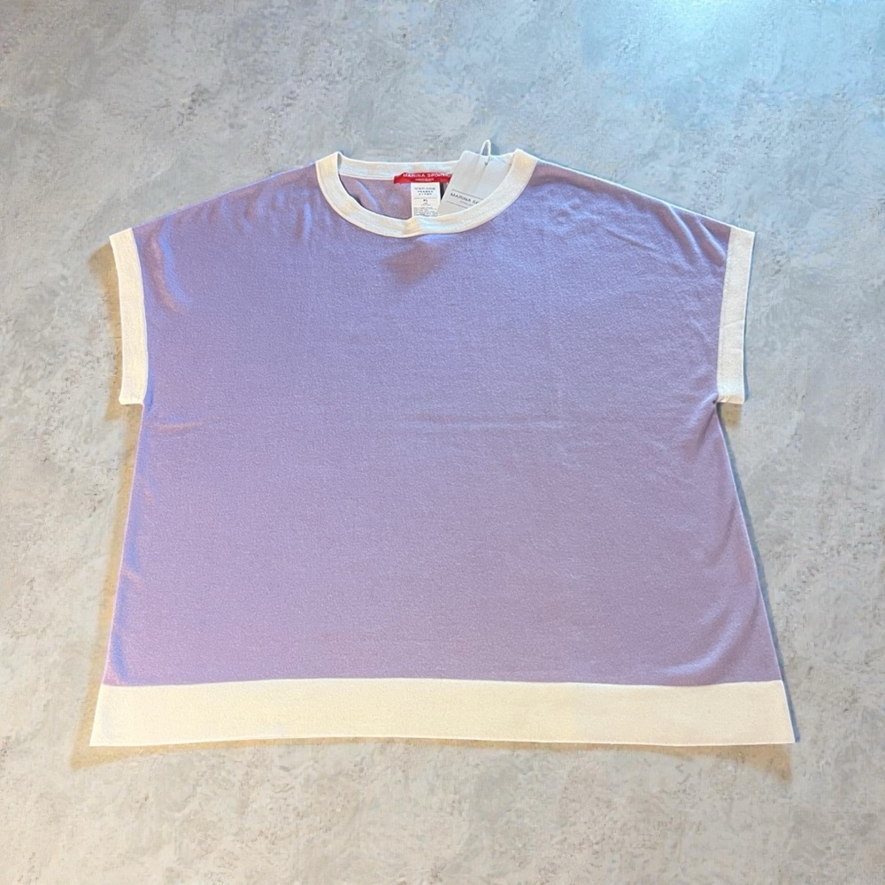 Marina Rinaldi Sport Lavender and Cream Short Sleeve Silk & Cashmere Top Size XL